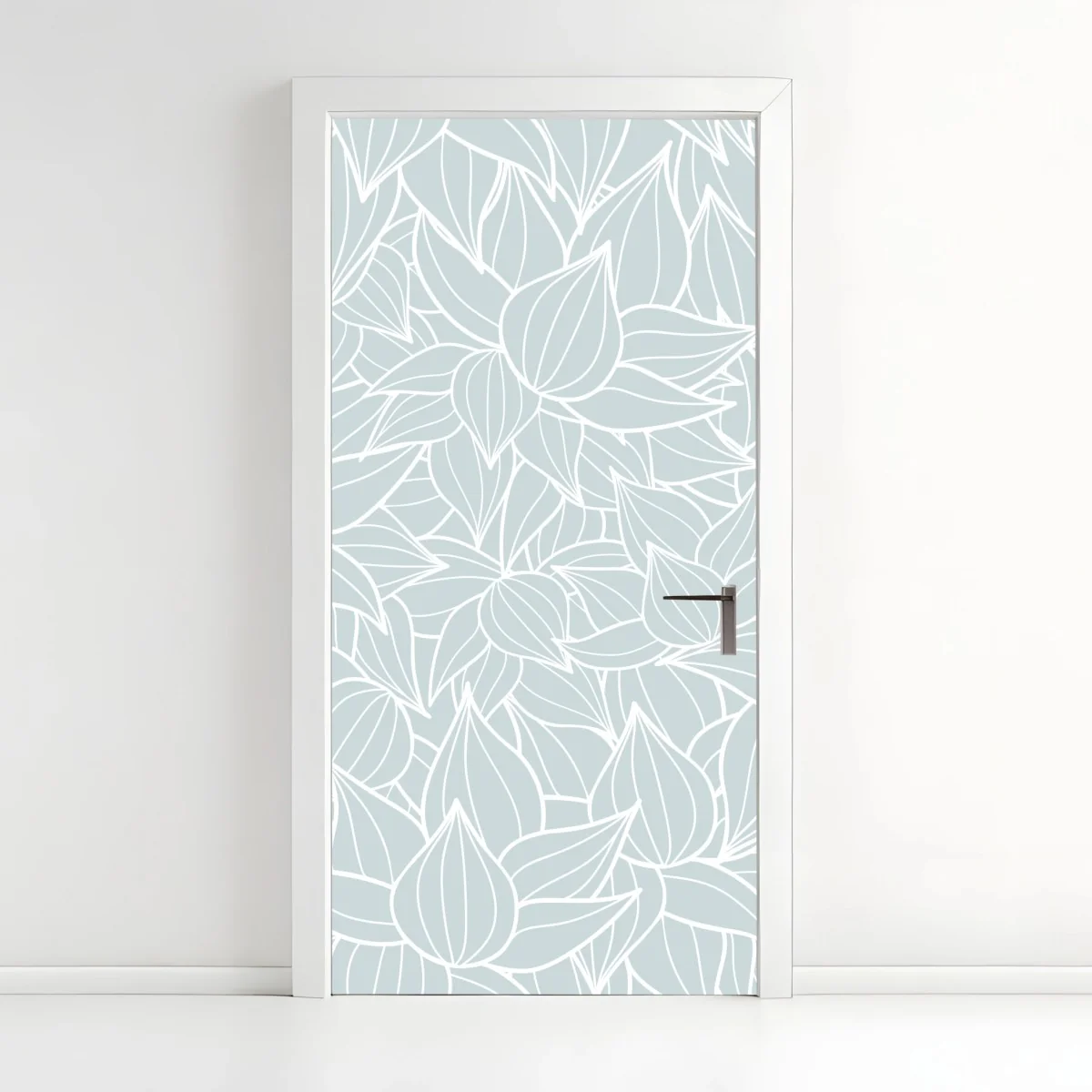 Pegatina para puerta patrón botánico en azul suave y líneas blancas – Pixers® Pegatina para puerta patrón botánico en azul suave y líneas blancas – Pixers®