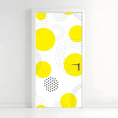 Pegatina para puerta patrón de círculos amarillos y puntos negros – Pixers®
