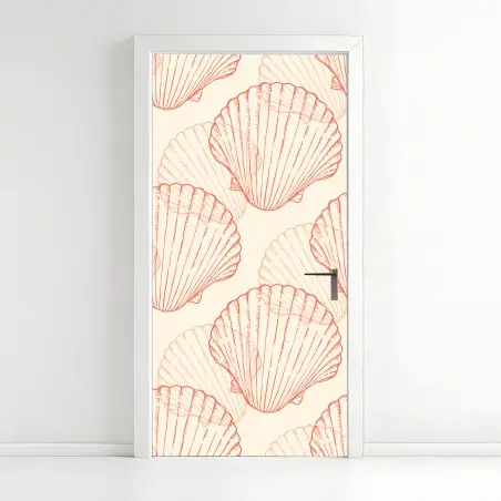 Pegatina para puerta patrón de conchas marinas en tonos coral – Pixers®