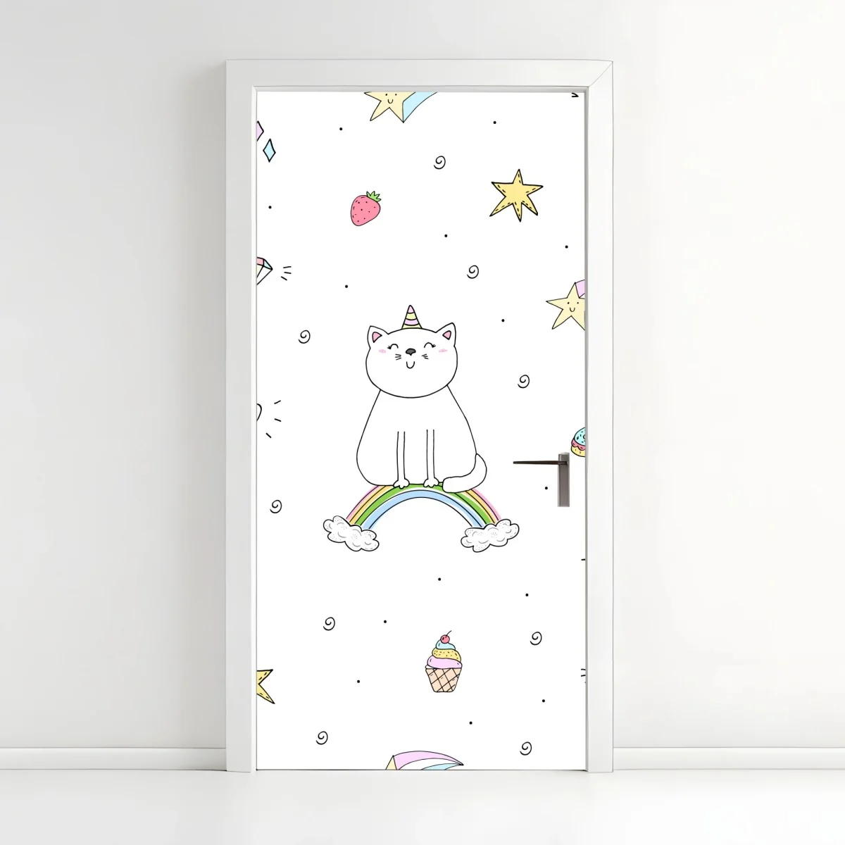 Pegatina para puerta patrón de gatos unicornio y arcoíris en estilo kawaii – Pixers® Pegatina para puerta patrón de gatos unicornio y arcoíris en estilo kawaii – Pixers®