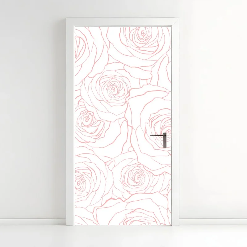 Pegatina para puerta diseño floral de rosas en contorno rosa