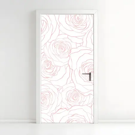 Pegatina para puerta diseño floral de rosas en contorno rosa – Pixers®