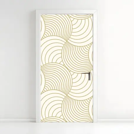 Pegatina para puerta patrón geométrico de círculos dorados sobre fondo crema – Pixers®