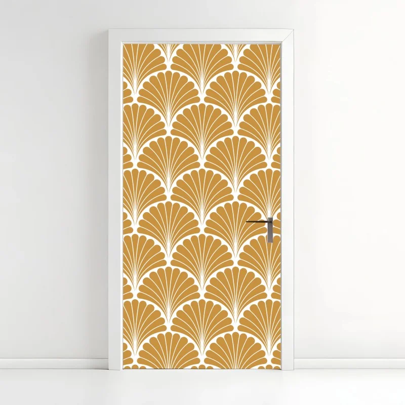 Pegatina para puerta patrón art déco de conchas doradas