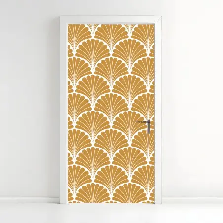 Pegatina para puerta patrón art déco de conchas doradas – Pixers®