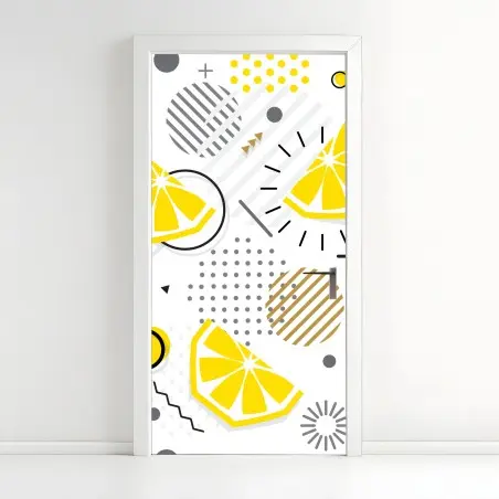 Pegatina para puerta diseño cítrico geométrico en tonos amarillos – Pixers®