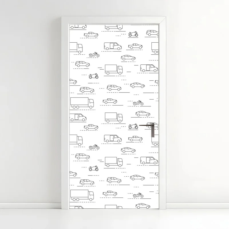 Pegatina para puerta patrón minimalista de vehículos en movimiento