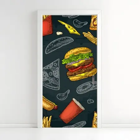 Pegatina para puerta festín de comida rápida estilo retro – Pixers®