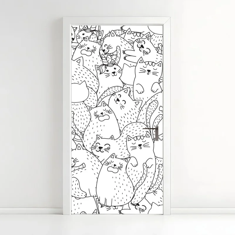 Pegatina para puerta patrón de gatos kawaii para colorear