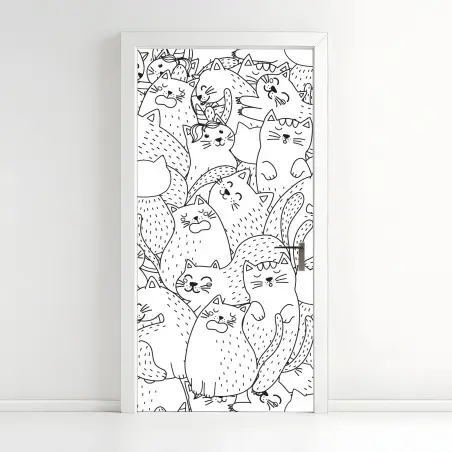 Pegatina para puerta patrón de gatos kawaii para colorear – Pixers®