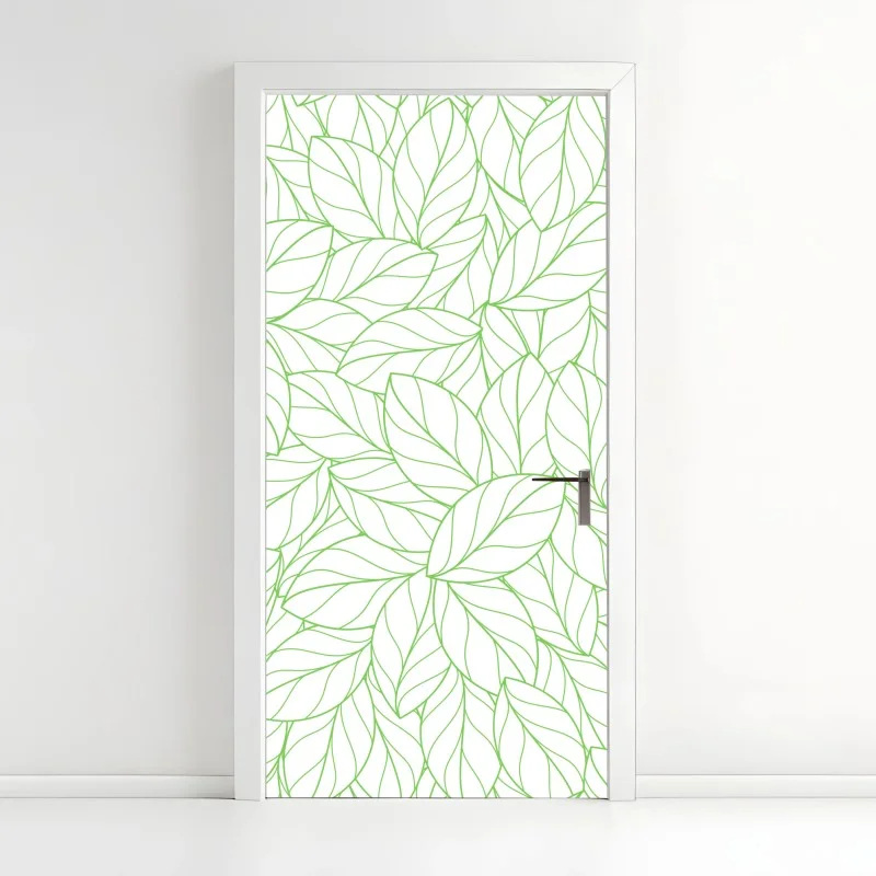 Pegatina para puerta patrón sereno de hojas verdes