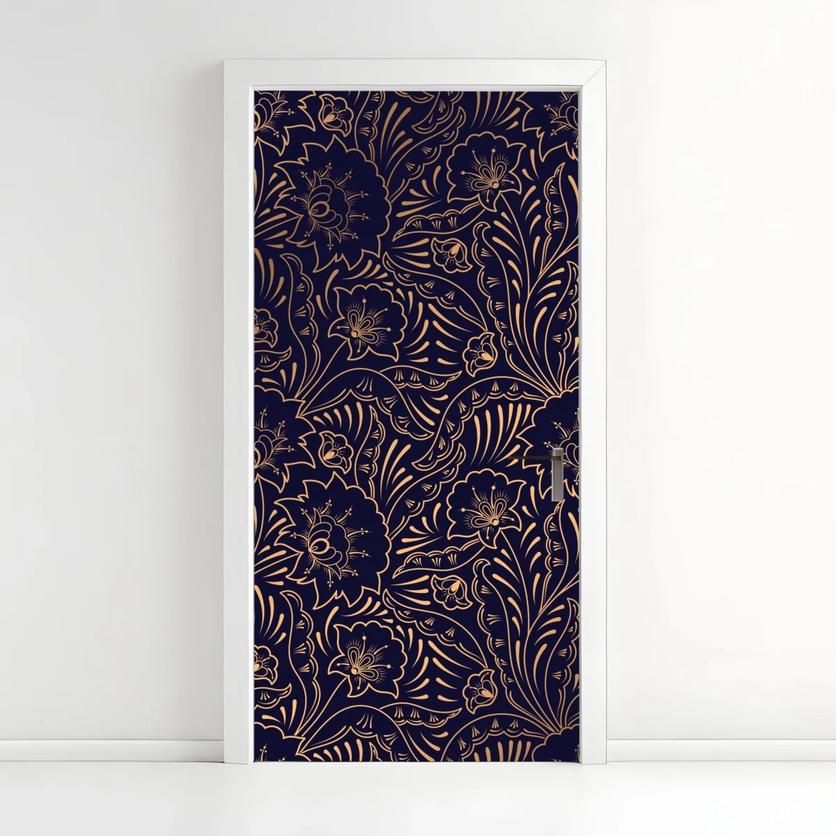 Pegatina para puerta diseño floral dorado sobre fondo azul marino – Pixers® Pegatina para puerta diseño floral dorado sobre fondo azul marino – Pixers®