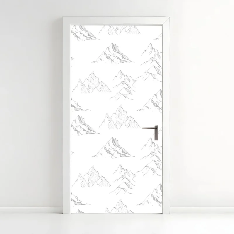 Pegatina para puerta patrón de montañas en boceto