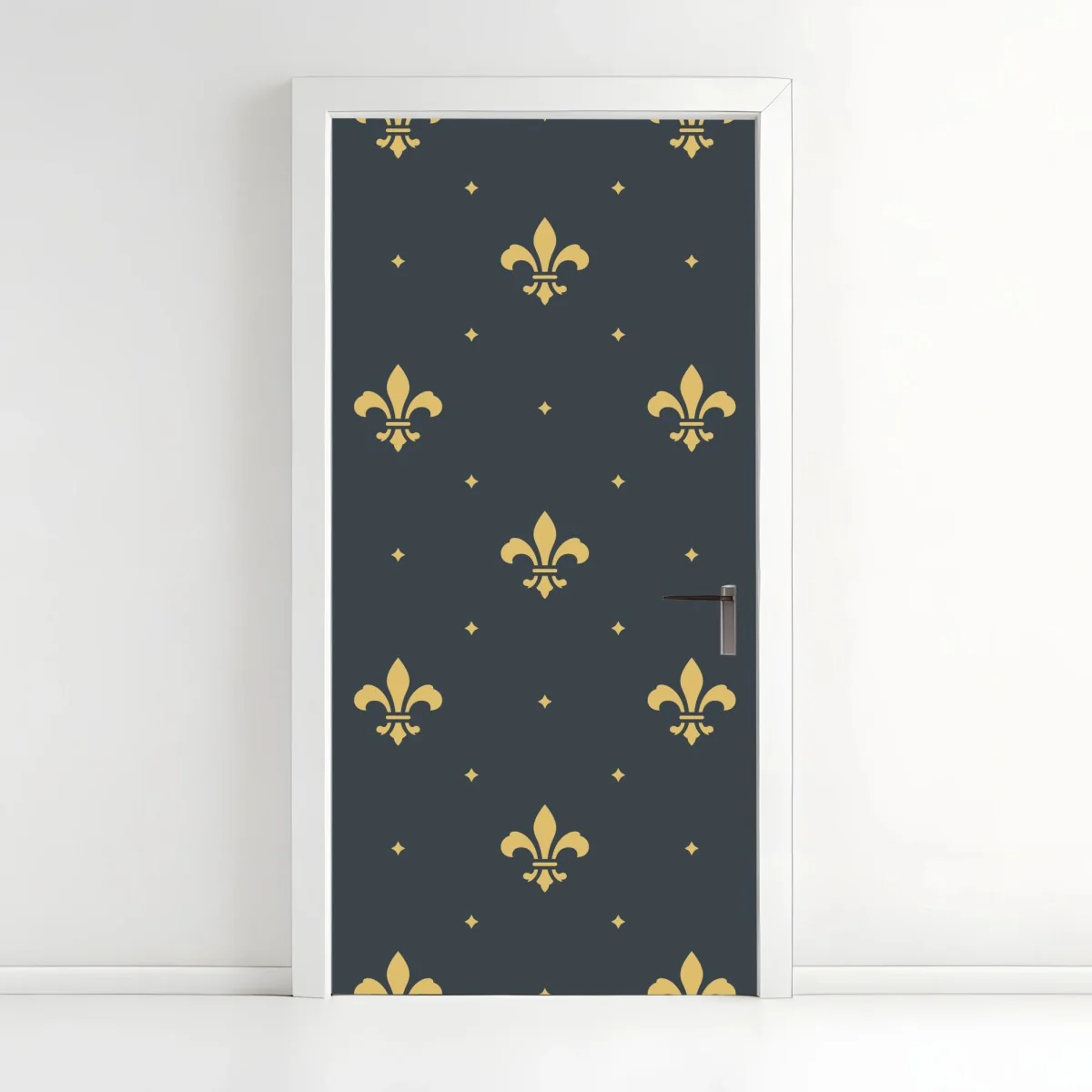 Pegatina para puerta patrón ornamental de flor de lis en dorado sobre azul marino – Pixers® Pegatina para puerta patrón ornamental de flor de lis en dorado sobre azul marino – Pixers®