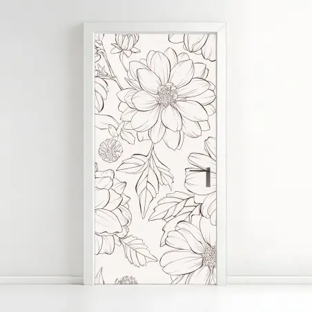 Pegatina para puerta estampado floral delicado en blanco y negro – Pixers®