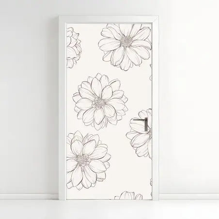 Pegatina para puerta ilustración floral lineal sobre fondo neutro – Pixers®
