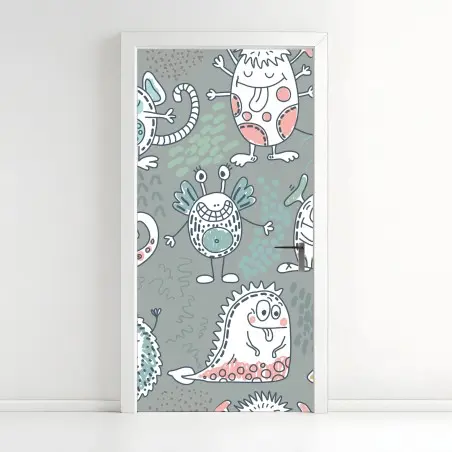Pegatina para puerta monstruos alegres para cuarto infantil – Pixers®