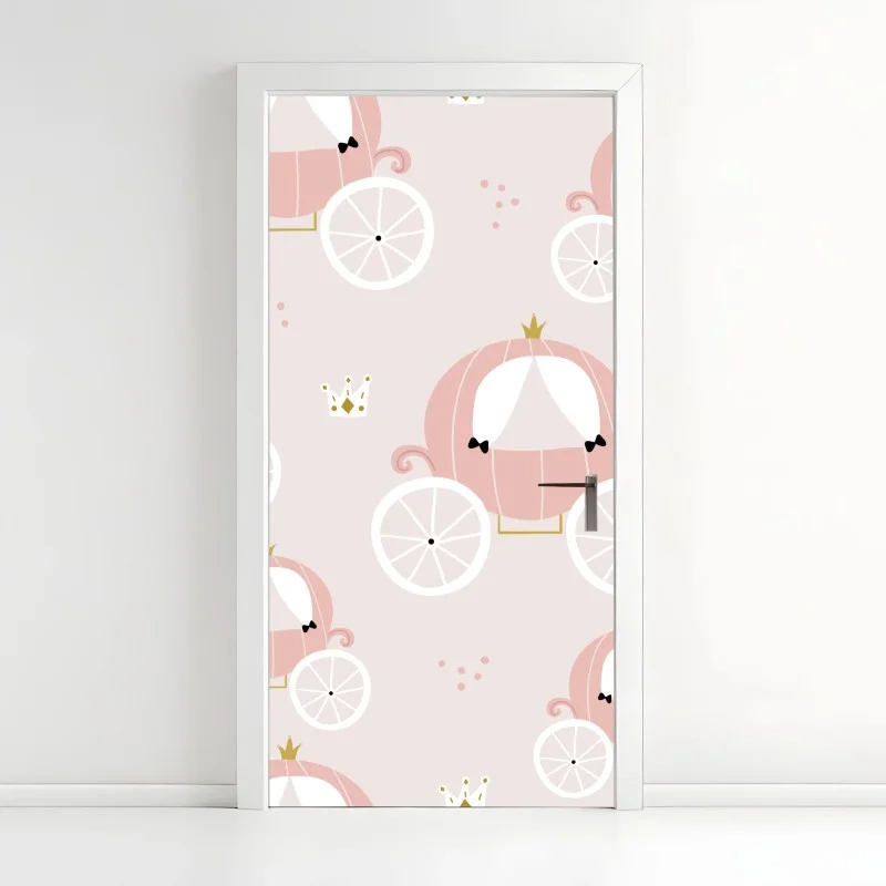 Pegatina para puerta carruajes de princesa en rosa suave