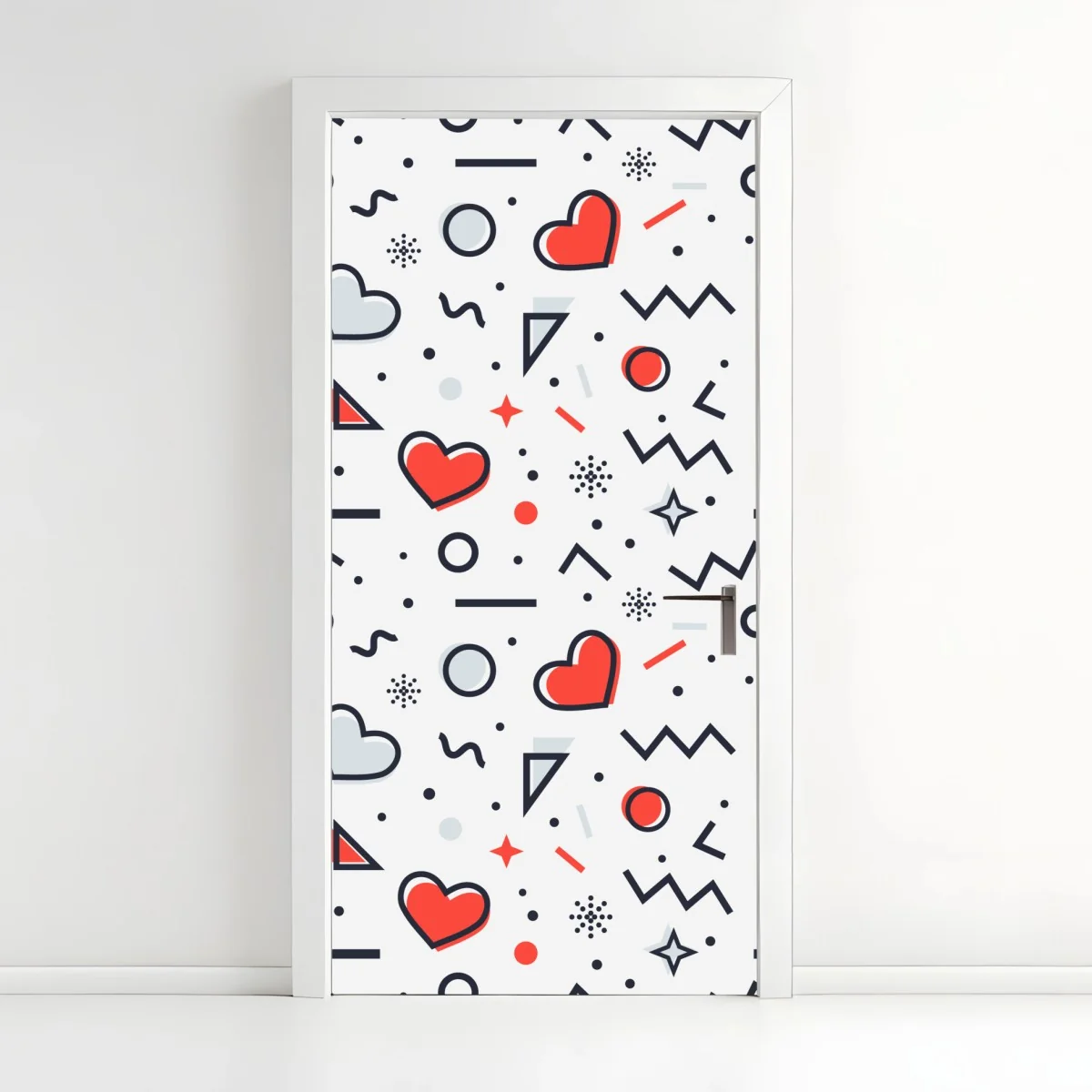 Pegatina para puerta patrón de corazones y formas geométricas estilo memphis – Pixers® Pegatina para puerta patrón de corazones y formas geométricas estilo memphis – Pixers®