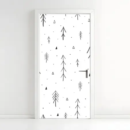 Pegatina para puerta patrón de pinos minimalista en blanco y negro – Pixers®
