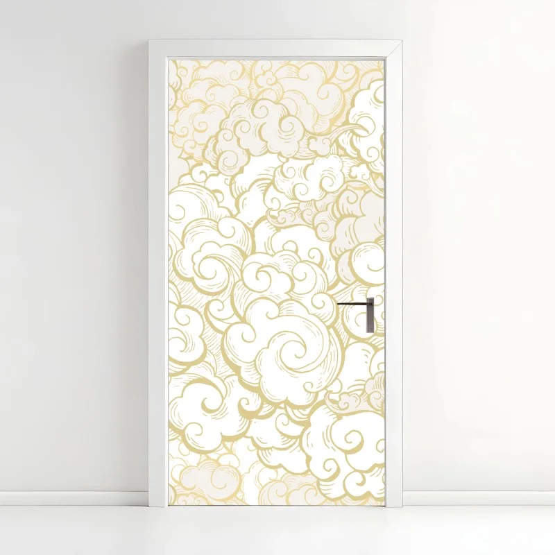 Pegatina para puerta patrón de nubes doradas estilo ornamental