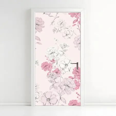Pegatina para puerta patrón floral romántico en tonos rosa – Pixers®