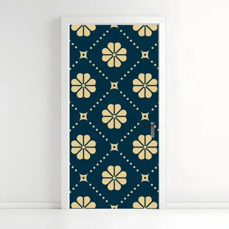 Pegatina para puerta patrón floral geométrico en azul marino y crema – Pixers®