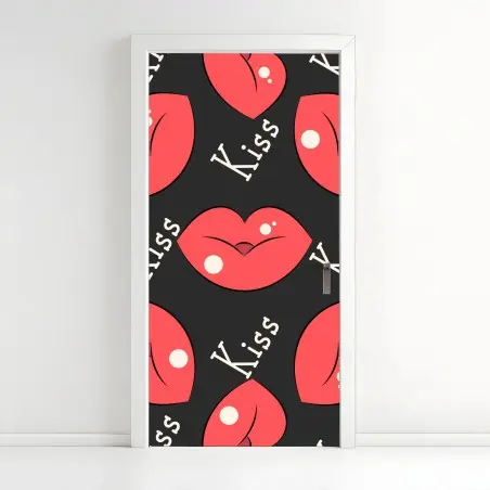 Pegatina para puerta patrón de labios y besos en tonos rojos – Pixers®