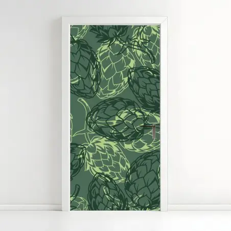 Pegatina para puerta patrón de lúpulos en tonos verdes – Pixers®