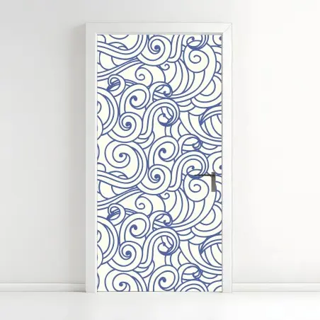 Pegatina para puerta patrón de olas ornamentales en azul – Pixers®
