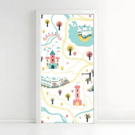 Pegatina para puerta mapa de cuento de hadas en colores pastel – Pixers®