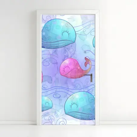 Pegatina para puerta ballenas acuareladas en tonos pastel para decoración infantil – Pixers®