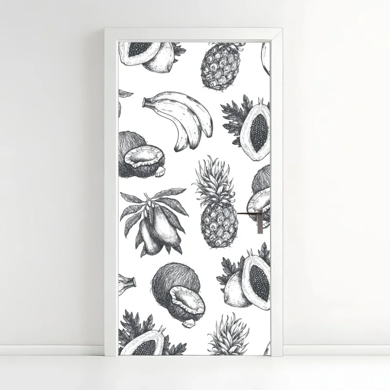 Pegatina para puerta patrón de frutas tropicales en estilo boceto