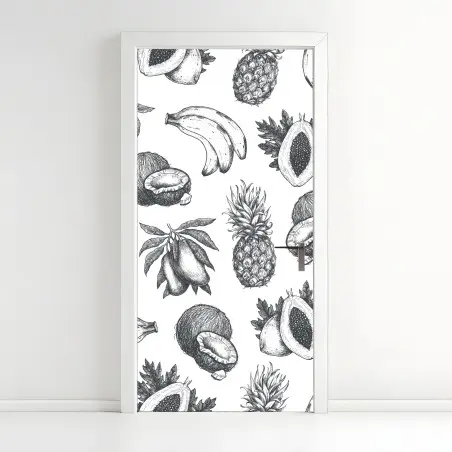 Pegatina para puerta patrón de frutas tropicales en estilo boceto – Pixers®