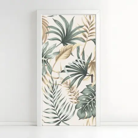 Pegatina para puerta estampado botánico tropical en tonos tierra – Pixers®