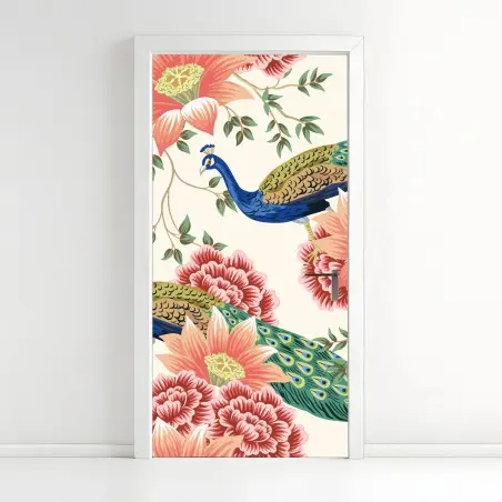 Pegatina para puerta diseño decorativo de pavos reales y flores – Pixers®