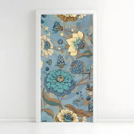 Pegatina para puerta patrón floral vintage en tonos azules y turquesa – Pixers®