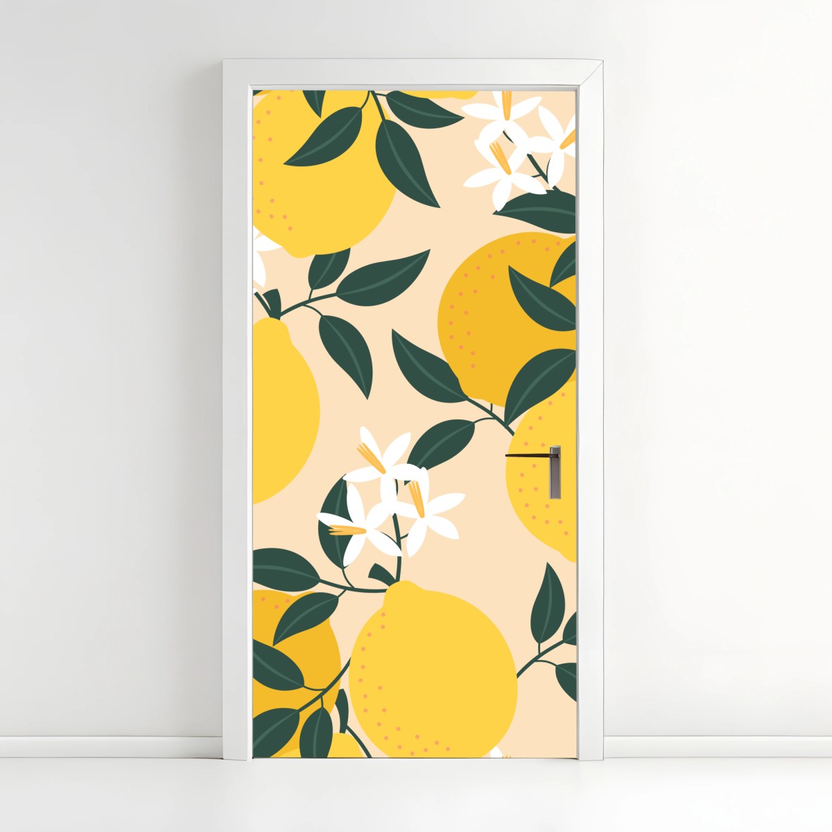 Pegatina para puerta diseño de limones y flores sobre fondo suave – Pixers®
