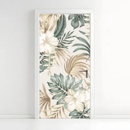 Pegatina para puerta diseño botánico tropical en tonos neutros – Pixers®