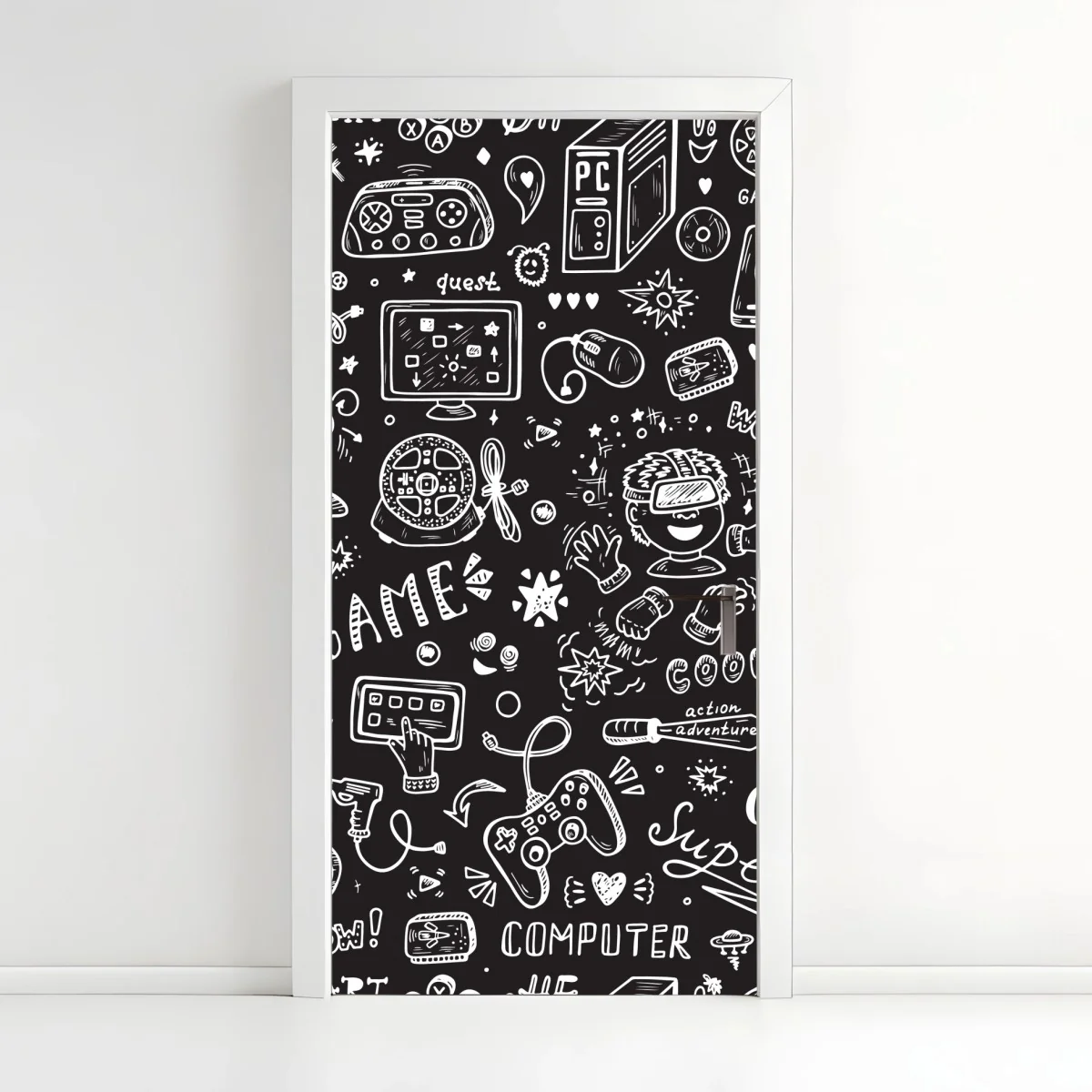 Pegatina para puerta diseño doodle de videojuegos sobre fondo oscuro – Pixers® Pegatina para puerta diseño doodle de videojuegos sobre fondo oscuro – Pixers®