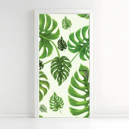 Pegatina para puerta diseño tropical de hojas de monstera – Pixers®