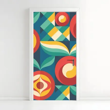 Pegatina para puerta patrón floral geométrico en tonos cálidos – Pixers®