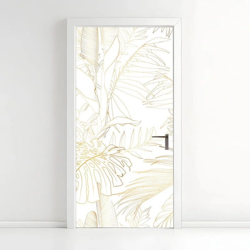 Pegatina para puerta diseño botánico dorado sobre blanco