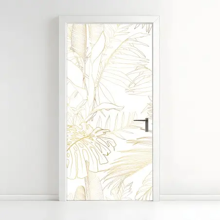 Pegatina para puerta diseño botánico dorado sobre blanco – Pixers®