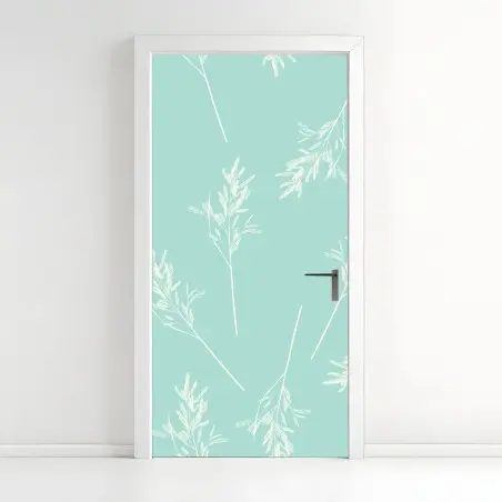 Pegatina para puerta follaje delicado sobre fondo turquesa – Pixers®
