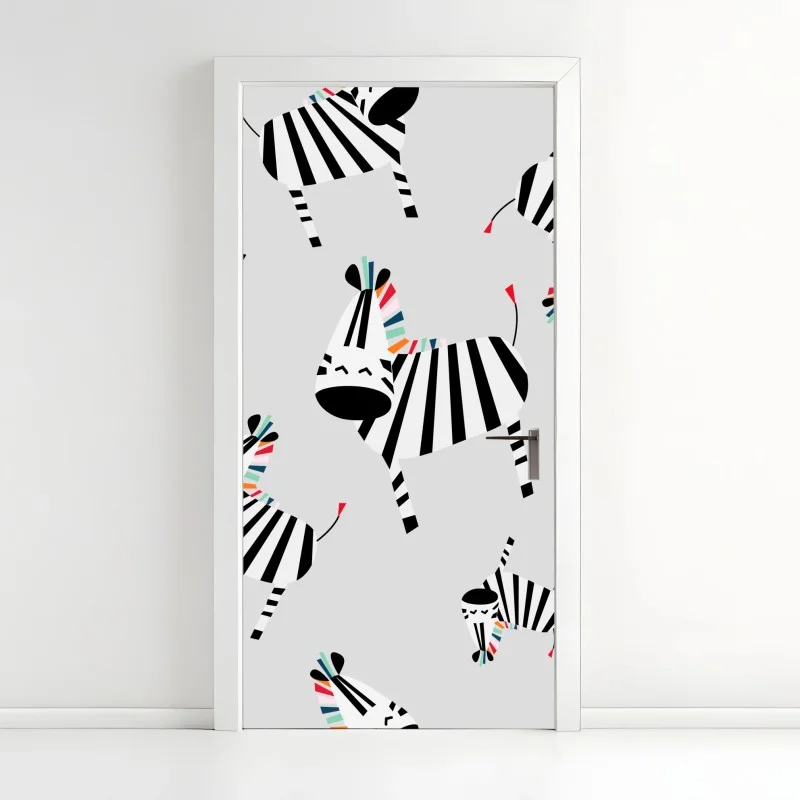 Pegatina para puerta cebras a rayas con detalles de color