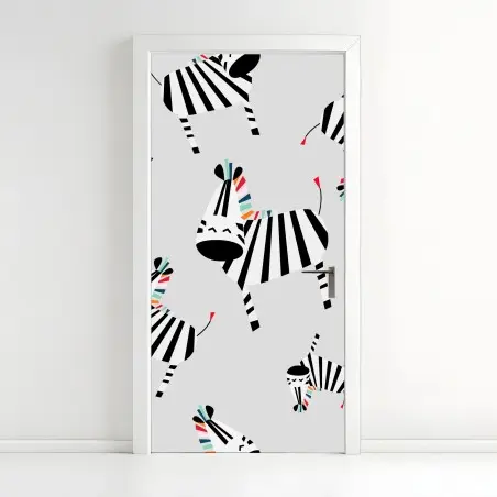 Pegatina para puerta cebras a rayas con detalles de color – Pixers®