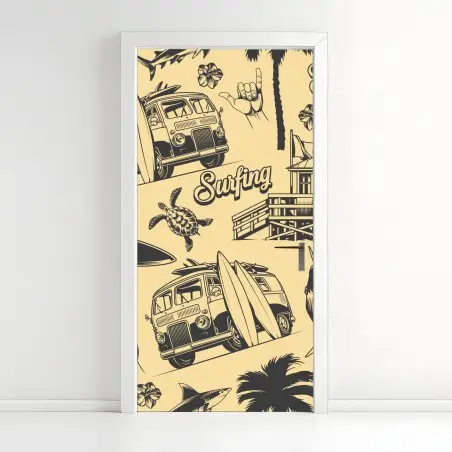 Pegatina para puerta diseño retro de surf y vida playera – Pixers®