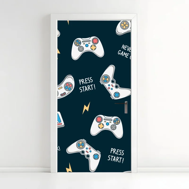 Pegatina para puerta diseño de mandos retro para amantes de los videojuegos