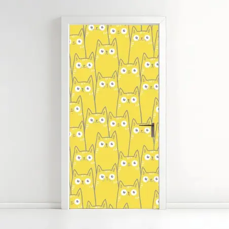 Pegatina para puerta patrón encantador de gatos amarillos – Pixers®